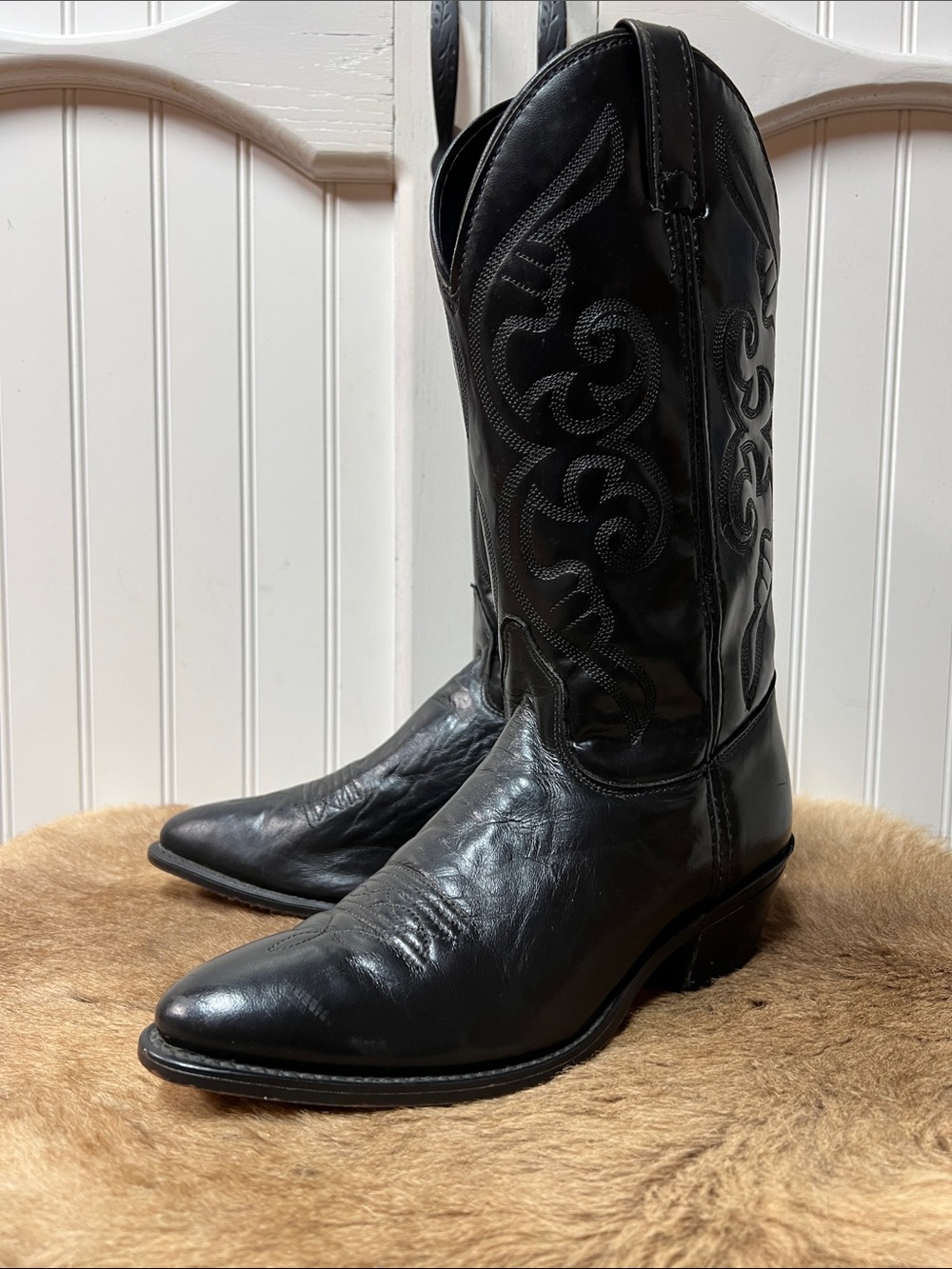 90s Laredo Black Leather Western Boots 8 Vintage